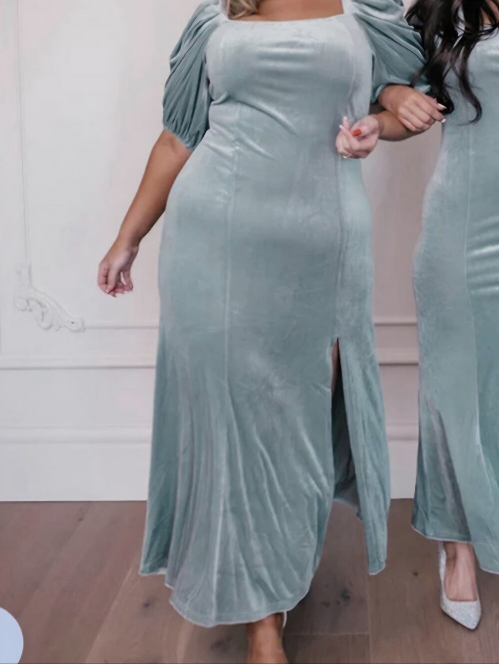 Jessakae Eloise Velvet Seaglass Puff Sleeve Maxi Dress‎